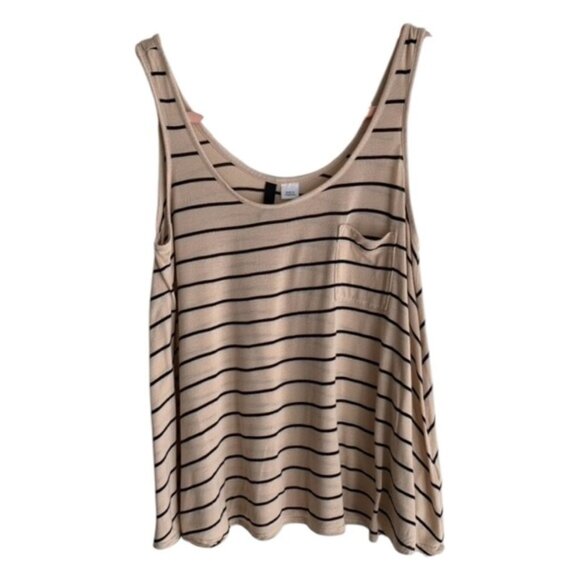 H&M Women's Tank Top Stripes Cropped Sleeveless Taupe Neutral Casual Flowy 4 - Picture 2 of 14